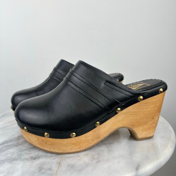 Vintage Aldo Women's Black Leather Studded Wooden Platform Swedish Clogs (5.5) - Picture 12 of 12